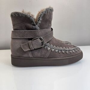 Blondo Boots Women Size 9.5 Grey Anna Waterproof Suede Faux Fur Moccasin Luxury‎